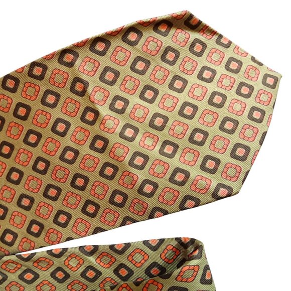 Habands Vintage 1960's All Silk Tie Brown & Green Geometric Pattern 58" 3.5" W - Picture 1 of 5